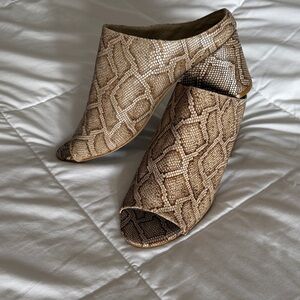 Matisse Tan Snakeskin Mules